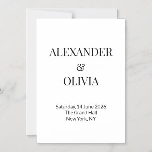 Modern Minimalist Black White Wedding Invitation