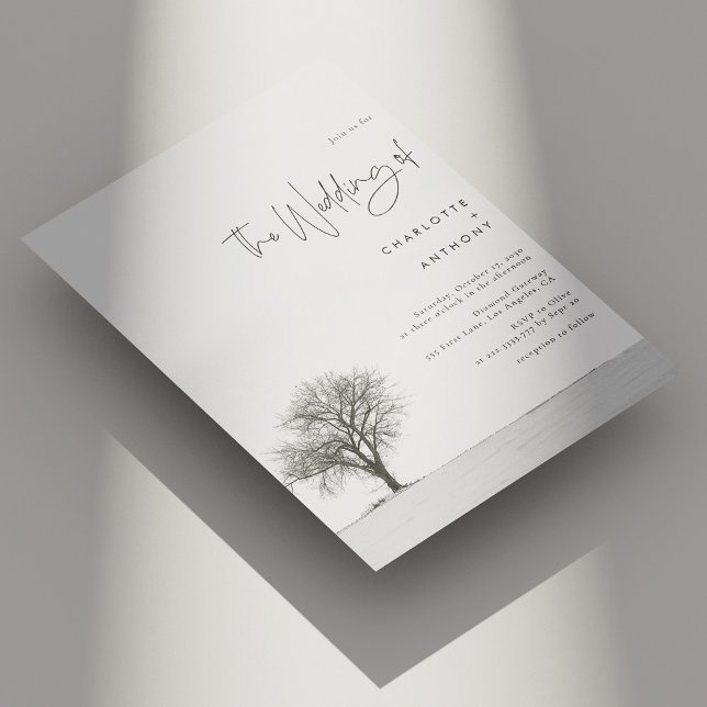 Modern Minimalist Black & White Wedding Invitation (Elegant Winter Wedding - Black and White Snowflake Invitation)