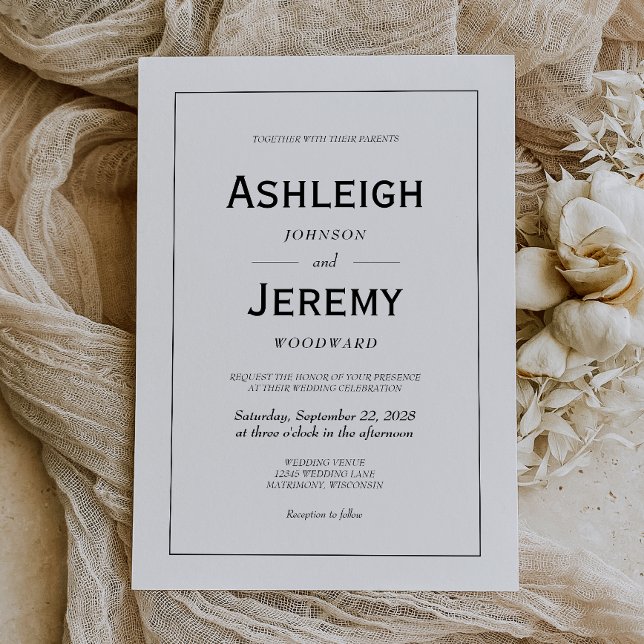Modern Minimalist Black White Wedding Invitation (Creator Uploaded)