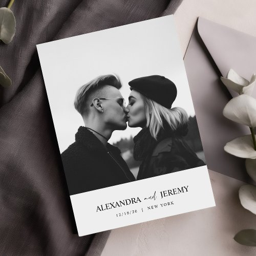 Modern Minimalist Black White Wedding Photo Invitation