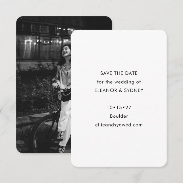 Modern Minimalist Black White Wedding Photo Save The Date (Front/Back)
