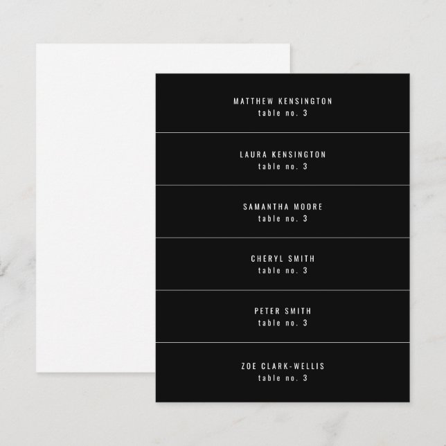 Modern Minimalist Black White Wedding Placecards (Front/Back)