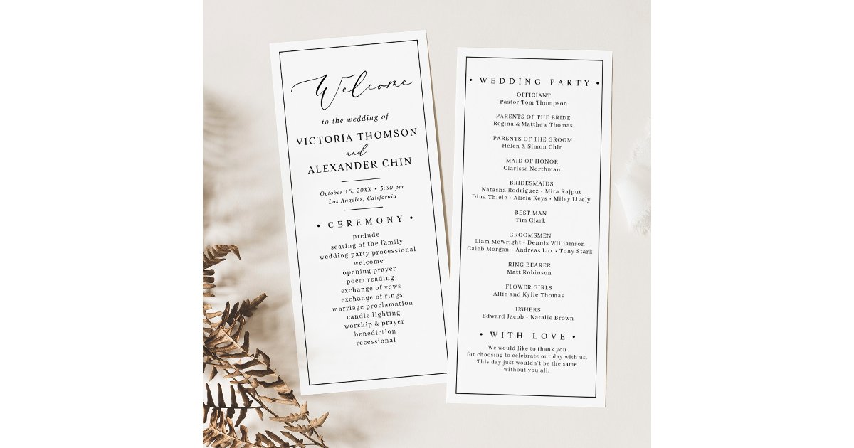 Modern Minimalist Black White Wedding Programs | Zazzle
