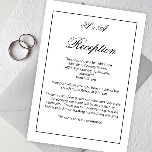 Modern Minimalist Black  White Wedding Reception Enclosure Card