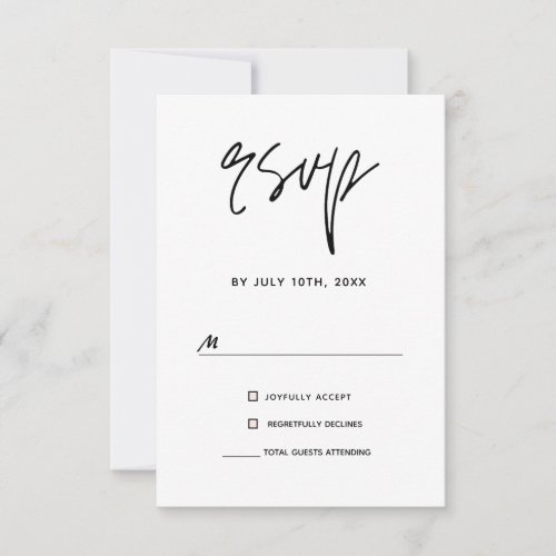 Modern Minimalist Black  white wedding RSVP Card