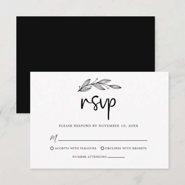 Modern Minimalist Black & White Wedding  RSVP Card (Front/Back)