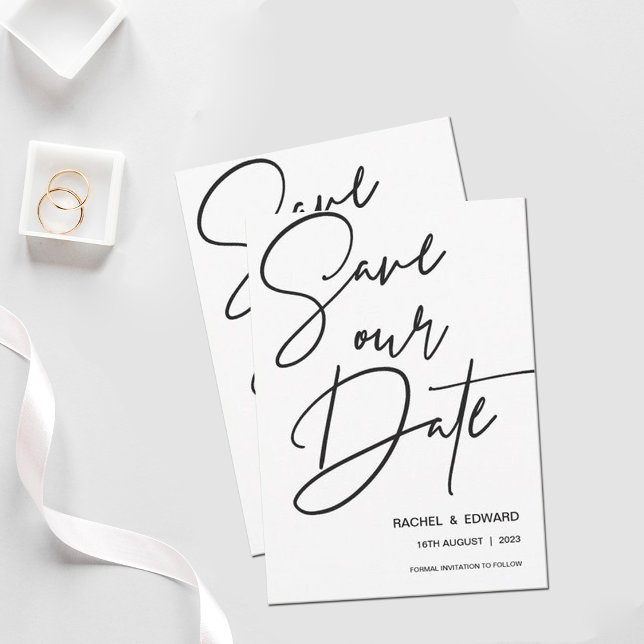 Modern Minimalist Black White Wedding Save The Date (Creator Uploaded)