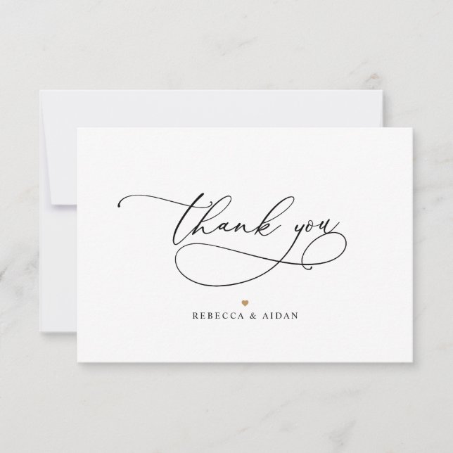 Modern Minimalist Black & White Wedding Thank You Card (Front)