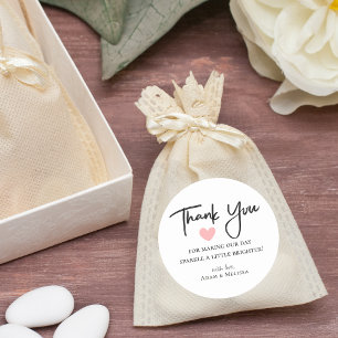 Modern Minimalist Black & White Wedding Thank You Classic Round Sticker