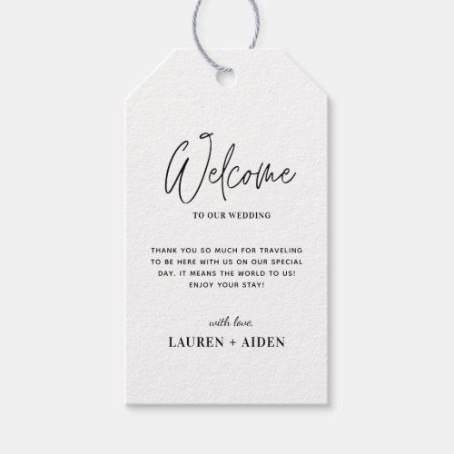 Modern Minimalist Black  white Wedding Welcome  Gift Tags