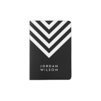Modern Minimalist Black with White Chevron Name Passport Holder