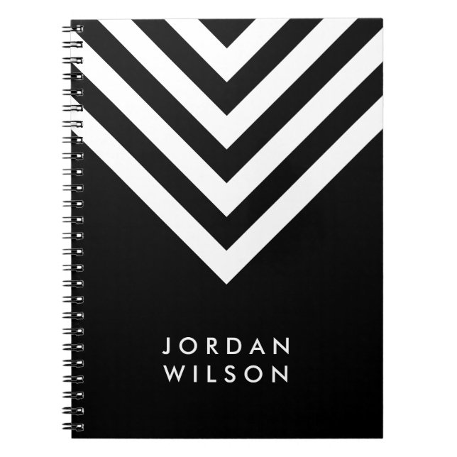 Modern Minimalist Black with White Chevron Notebook (Front)