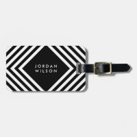 Modern Minimalist Black with White Geometric Lines Luggage Tag