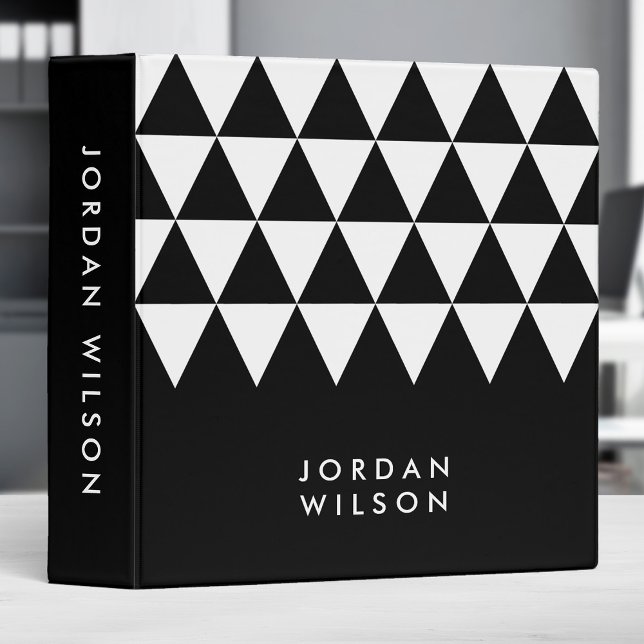 Modern Minimalist Black with White Triangle 3 Ring Binder (Creator Uploaded)