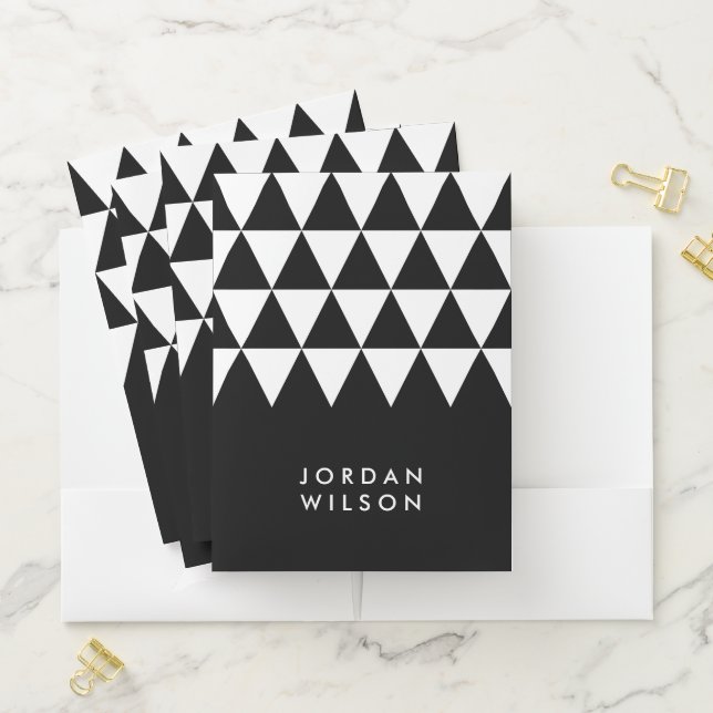 Modern Minimalist Black with White Triangle Pocket Folder (In Situ)