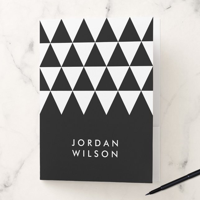 Modern Minimalist Black with White Triangle Pocket Folder (Creator Uploaded)