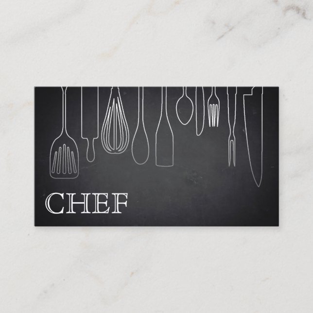 Modern Minimalist Blackboard Chef Professional Business Card (Front)
