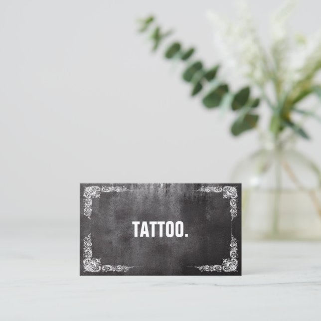 Modern Minimalist Blackboard Tattoo Professional B Business Card (Standing Front)