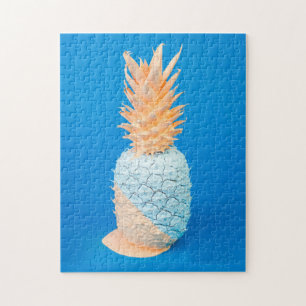 Modern minimalist blue and pink pineapple art jigsaw puzzle