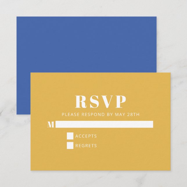 Modern Minimalist Blue and Yellow Simple  RSVP Card (Front/Back)