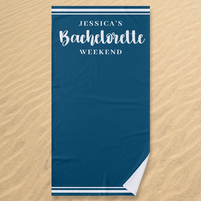 Modern Minimalist Blue Bachelorette Weekend Beach Towel (Creator Uploaded)