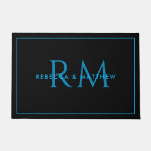 Modern Minimalist Blue Black Couple Monogram Doormat