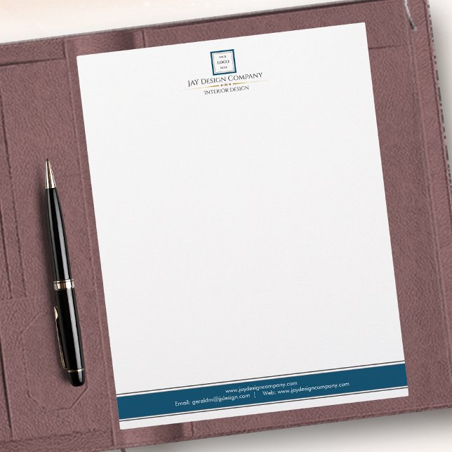 Modern Minimalist Blue Border Business Logo Letterhead (Creator Uploaded)