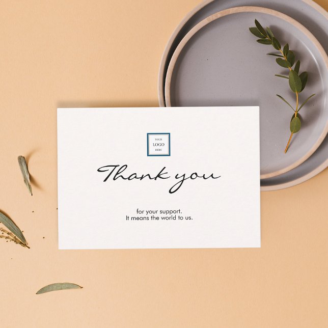 Modern Minimalist Blue Border Logo Business Thank You Card (Creator Uploaded)