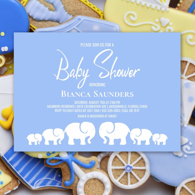 Modern Minimalist Blue Elephant Baby Shower Invitation (Creator Uploaded)