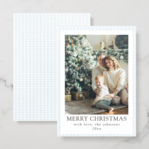 Modern Minimalist Blue Family Christmas Holiday Letterpress Photo Cards