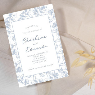 Modern Minimalist Blue Floral Wedding Invitation