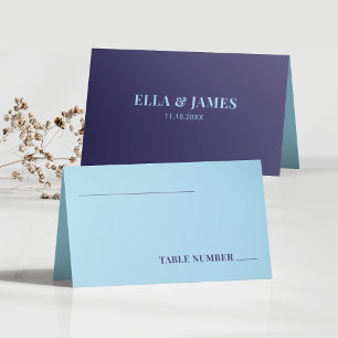 Modern Minimalist Blue Folded Wedding Table Number Place Card