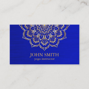 Modern Minimalist Blue Gold Lotus Yoga Instructor Business Card