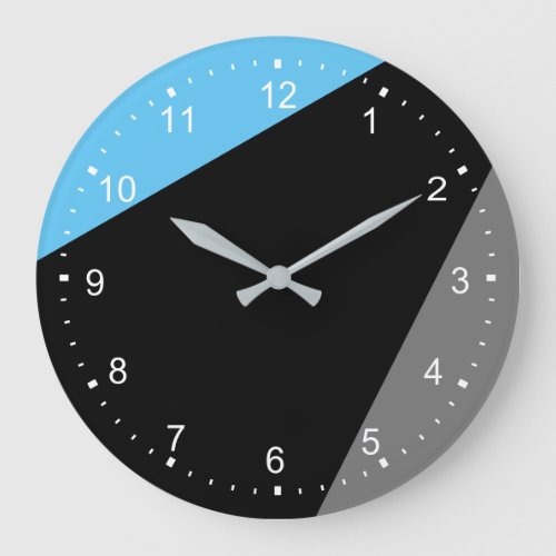 Modern Minimalist Blue Gray Black Large Clock