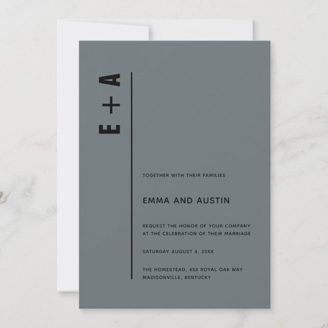 Modern Minimalist Blue Gray Bold Initials Wedding Invitation (Front)