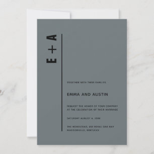 Modern Minimalist Blue Gray Bold Initials Wedding Invitation