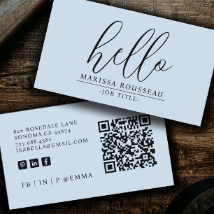 Modern Minimalist Blue Hello QR Code Business Card