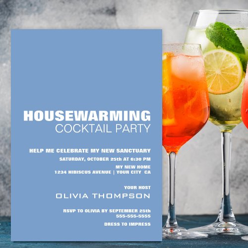 Modern Minimalist Blue Housewarming Cocktail Party Invitation