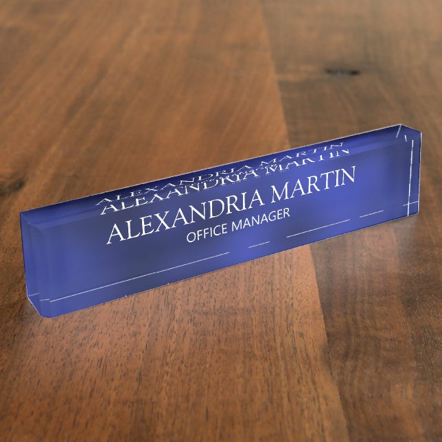 Modern Minimalist Blue Job Title Name  Desk Name Plate (Side)