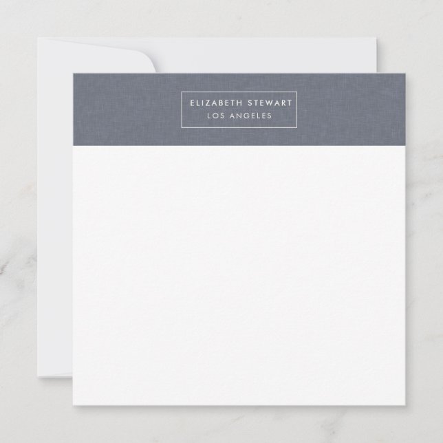 Modern Minimalist Blue Linen and Ivory Note Card (Front)