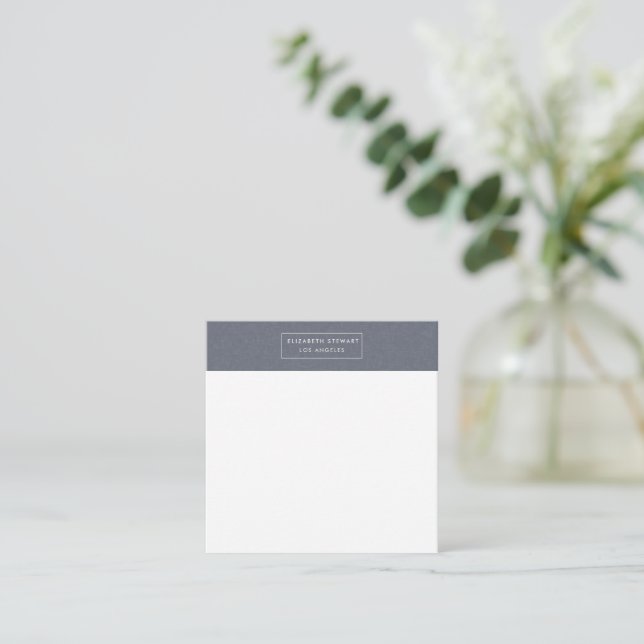 Modern Minimalist Blue Linen and Ivory Note Card (Standing Front)
