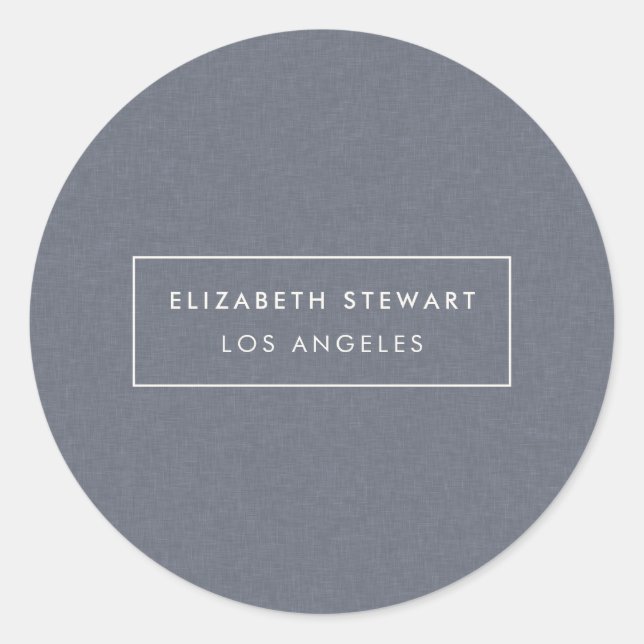 Modern Minimalist Blue Linen Ivory Envelope Seals (Front)