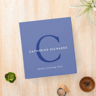 Modern Minimalist Blue Monogram 3 Ring Binder
