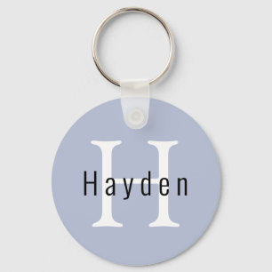 Modern Minimalist Blue Monogram Name + Initial Keychain