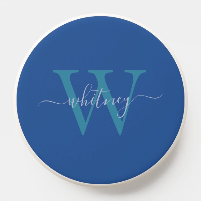 Modern Minimalist Blue Monogram Name & Initial PopSocket (Popsocket)