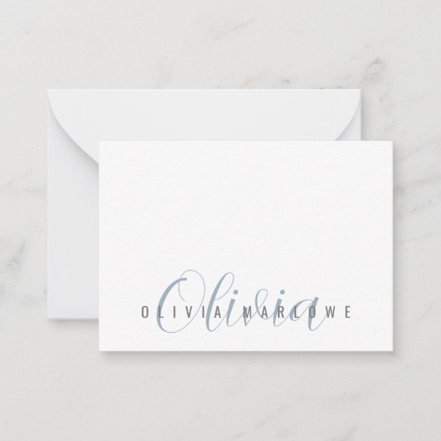 Modern Minimalist Blue Monogram Note Card (Front)