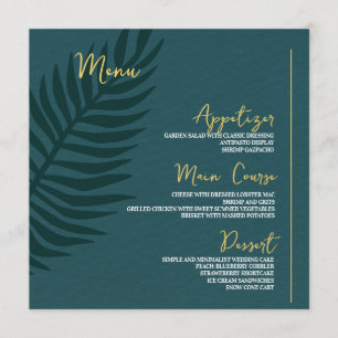 Modern Minimalist Blue Palm Leaf Wedding Table Menu