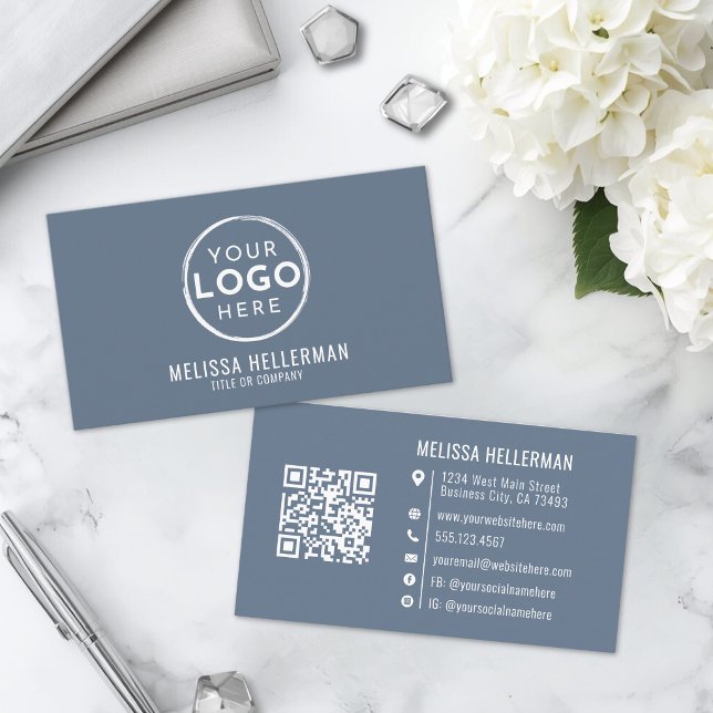 Modern Minimalist Blue Professional Logo Business Card (Navy Blue Modern Minimalist Professional Logo Business Card )