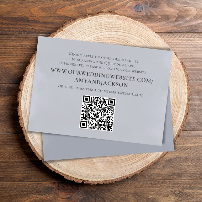 Modern Minimalist Blue QR Code Website RSVP Card (Blue wedding invitation with QR code template)