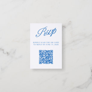 Modern Minimalist Blue QR Code Wedding Letterpress RSVP Cards